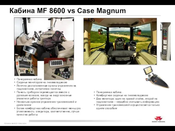 Кабина MF 8600 vs Case Magnum Панорамная кабина Сиденье монитором