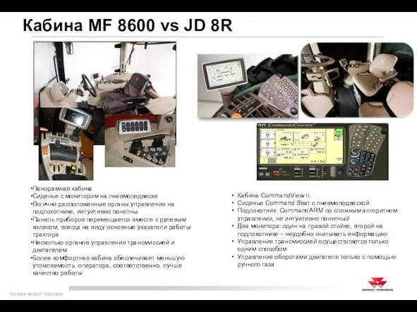 Кабина MF 8600 vs JD 8R Панорамная кабина Сиденье с