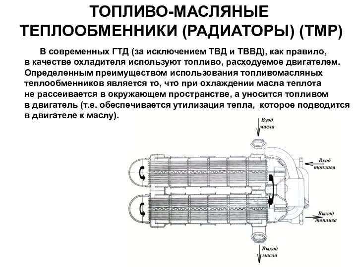 ТОПЛИВО-МАСЛЯНЫЕ ТЕПЛООБМЕННИКИ (РАДИАТОРЫ) (ТМР) В современных ГТД (за исключением ТВД