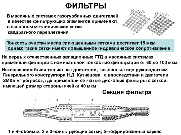 ФИЛЬТРЫ В масляных системах газотурбинных двигателей в качестве фильтрующих элементов