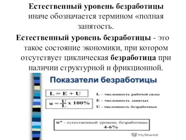 Естественный уровень безработицы иначе обозначается термином «полная занятость. Естественный уровень