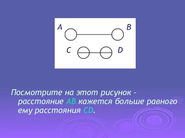 Посмотрите на этот рисунок – расстояние AB кажется больше равного