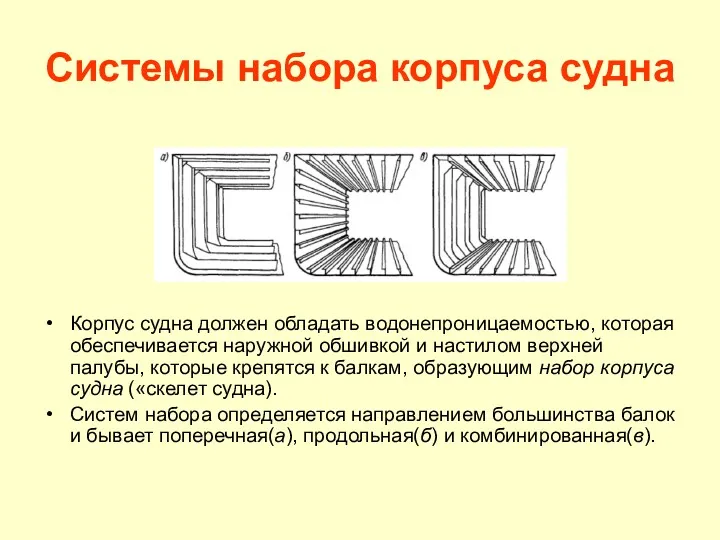 Системы набора корпуса судна Корпус судна должен обладать водонепроницаемостью, которая