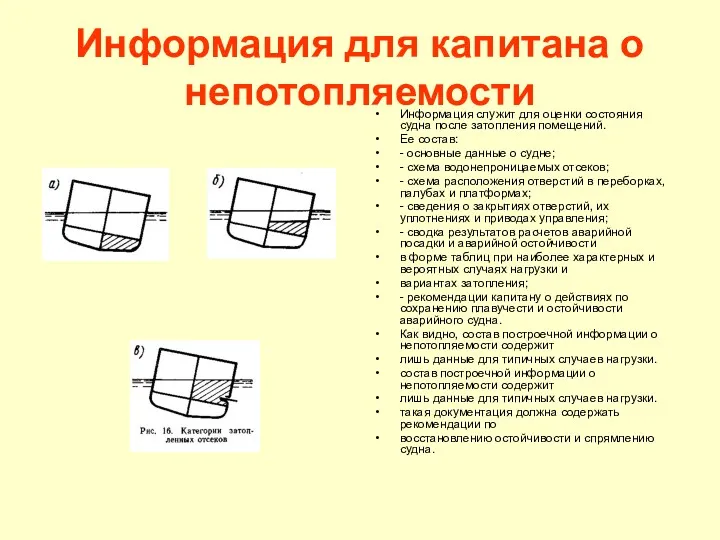 Информация для капитана о непотопляемости Информация служит для оценки состояния