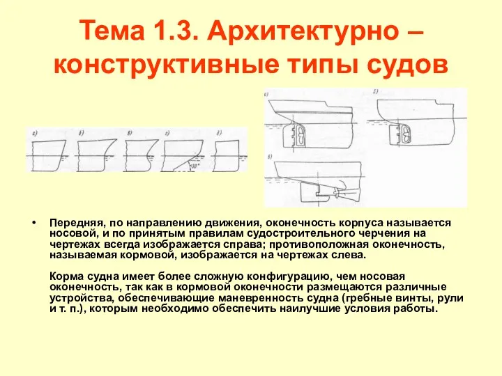 Тема 1.3. Архитектурно – конструктивные типы судов Передняя, по направлению