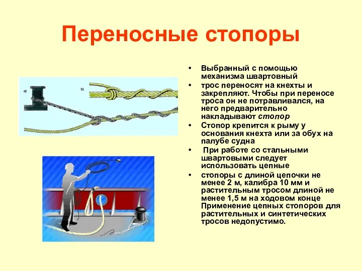 Переносные стопоры Выбранный с помощью механизма швартовный трос переносят на