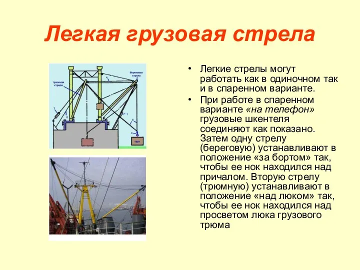 Легкая грузовая стрела Легкие стрелы могут работать как в одиночном