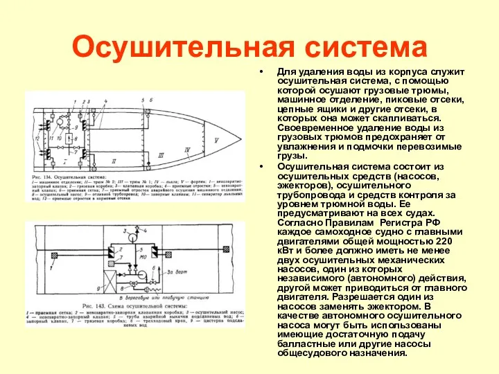 Осушительная система Для удаления воды из корпуса служит осушительная система,