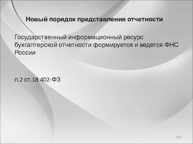 Новый порядок представления отчетности Государственный информационный ресурс бухгалтерской отчетности формируется