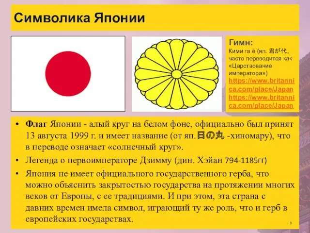 Символика Японии Флаг Японии - алый круг на белом фоне,