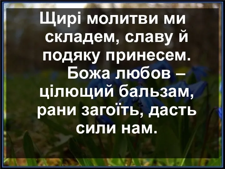 Щирі молитви ми складем, славу й подяку принесем. Божа любов