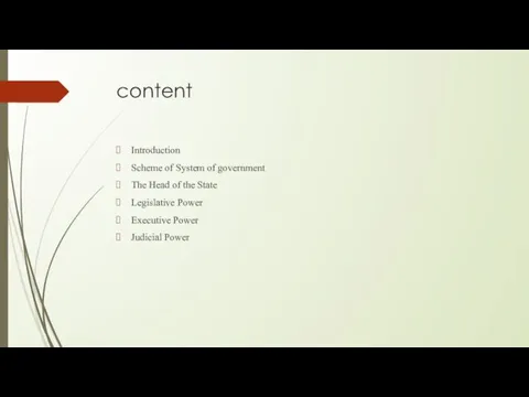content Introduction Scheme of System of government The Head of