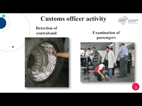 3 Customs officer activity Detection of contraband Examination of passengers