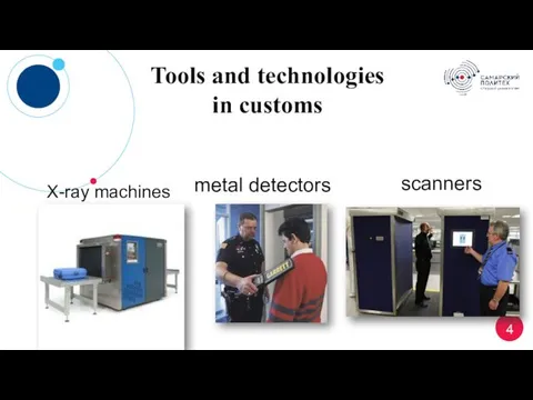 4 Tools and technologies in customs X-ray machines metal detectors scanners