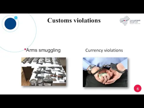 6 Customs violations Arms smuggling Currency violations
