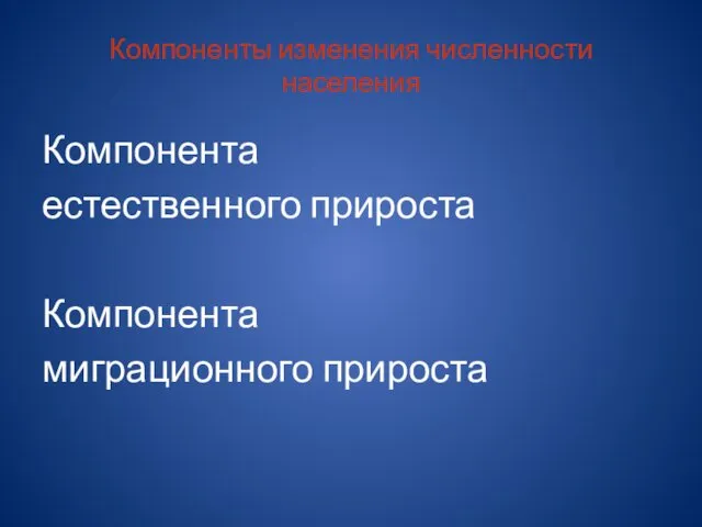 Компоненты изменения численности населения Компонента естественного прироста Компонента миграционного прироста