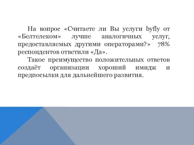 На вопрос «Считаете ли Вы услуги byfly от «Белтелеком» лучше