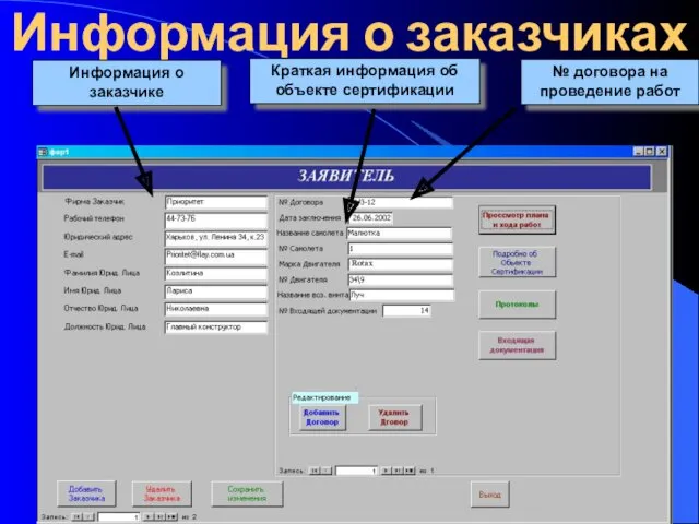 Информация о заказчиках № договора на проведение работ Краткая информация