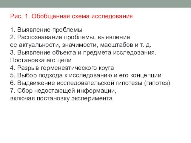 Рис. 1. Обобщенная схема исследования 1. Выявление проблемы 2. Распознавание