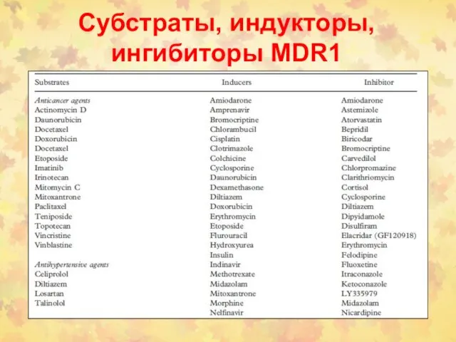 Субстраты, индукторы, ингибиторы MDR1