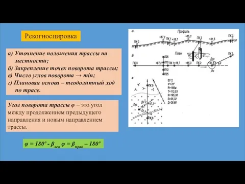 Рекогносцировка а) Уточнение положения трассы на местности; б) Закрепление точек