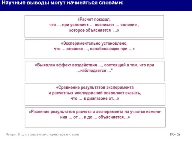 Научные выводы могут начинаться словами: Л8- Лекция_8 для аспирантов/ опорная презентация