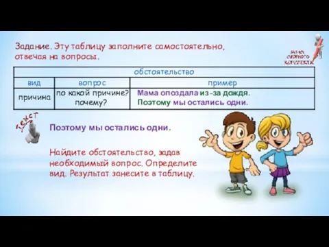 Задание. Эту таблицу заполните самостоятельно, отвечая на вопросы. Поэтому мы