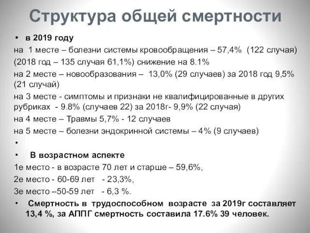 Структура общей смертности в 2019 году на 1 месте –