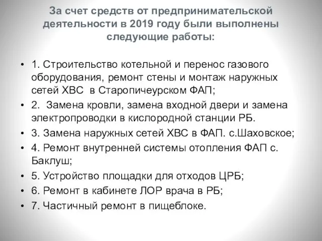 За счет средств от предпринимательской деятельности в 2019 году были