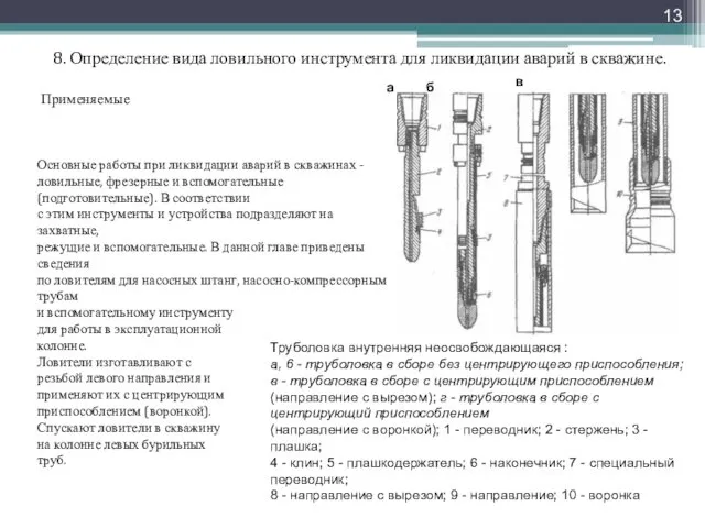 8. Определение вида ловильного инструмента для ликвидации аварий в скважине.