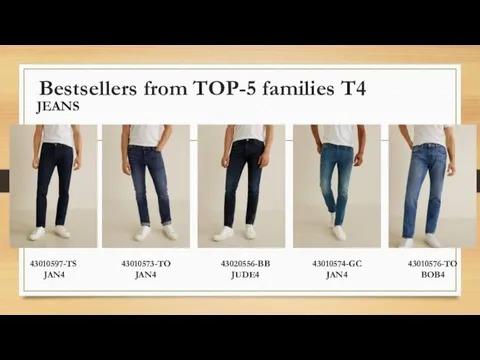 Bestsellers from TOP-5 families T4 JEANS 43010597-TS JAN4 43010573-TO JAN4 43020556-BB JUDE4 43010574-GC JAN4 43010576-TO BOB4