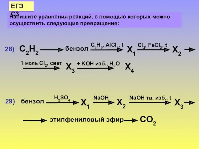 Напишите уравнения реакций, с помощью которых можно осуществить следующие превращения: ЕГЭ С3