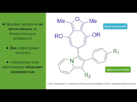 ● Целевые продукты не исследованы на биологическую активность ● Два