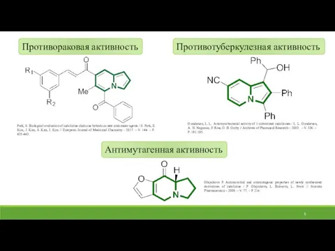 Противораковая активность Противотуберкулезная активность Антимутагенная активность Park, S. Biological evaluation