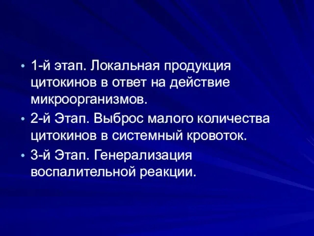 1-й этап. Локальная продукция цитокинов в ответ на действие микроорганизмов.