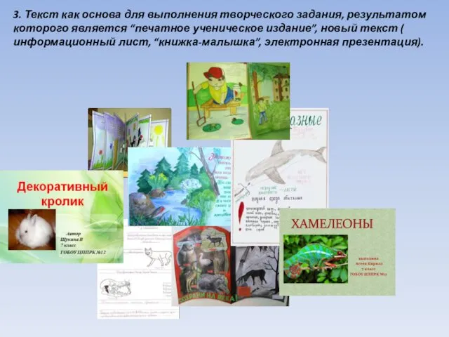 3. Текст как основа для выполнения творческого задания, результатом которого