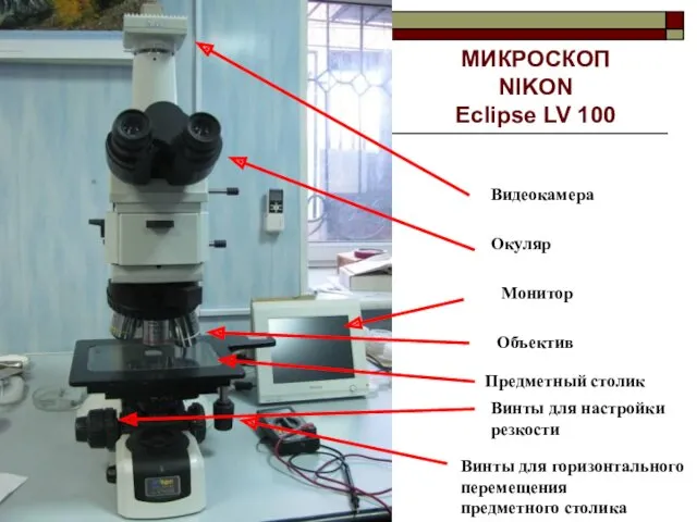 МИКРОСКОП NIKON Eclipse LV 100 Видеокамера Окуляр Предметный столик Объектив