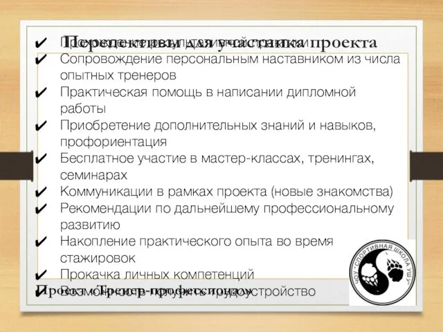 Проект «Тренер-профессионал» Прохождение результативной практики Сопровождение персональным наставником из числа