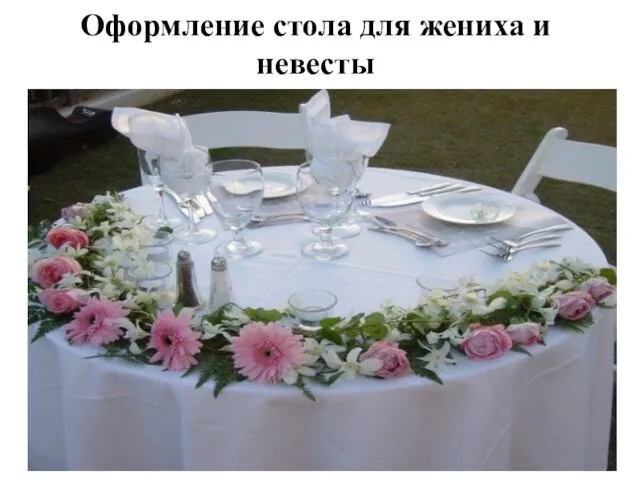 Оформление стола для жениха и невесты