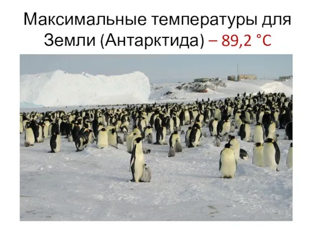 Максимальные температуры для Земли (Антарктида) – 89,2 °C