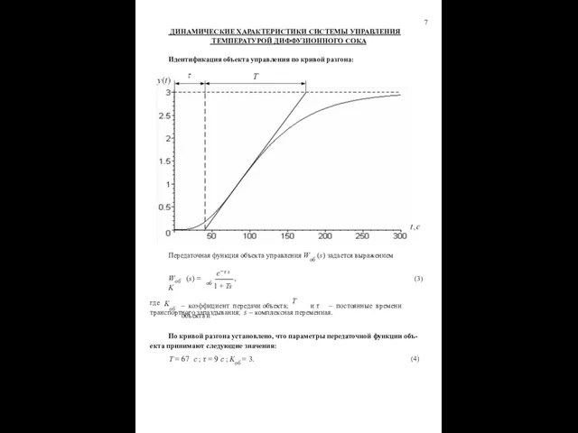 7 ДИНАМИЧЕСКИЕ ХАРАКТЕРИСТИКИ СИСТЕМЫ УПРАВЛЕНИЯ ТЕМПЕРАТУРОЙ ДИФФУЗИОННОГО СОКА Идентификация объекта управления по кривой