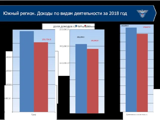 Южный регион. Доходы по видам деятельности за 2018 год