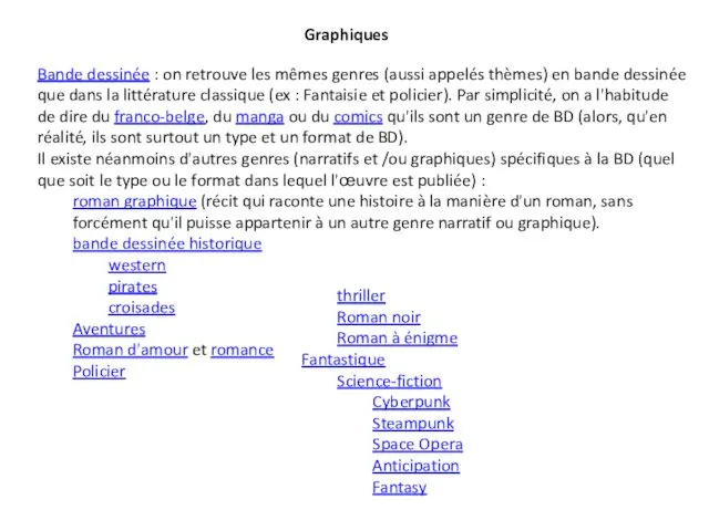 Graphiques Bande dessinée : on retrouve les mêmes genres (aussi appelés thèmes) en