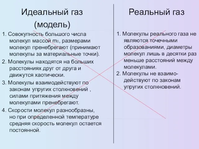 Идеальный газ (модель) 1. Совокупность большого числа молекул массой m0,