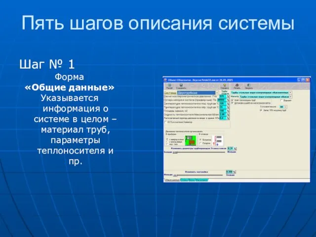 Пять шагов описания системы Шаг № 1 Форма «Общие данные»