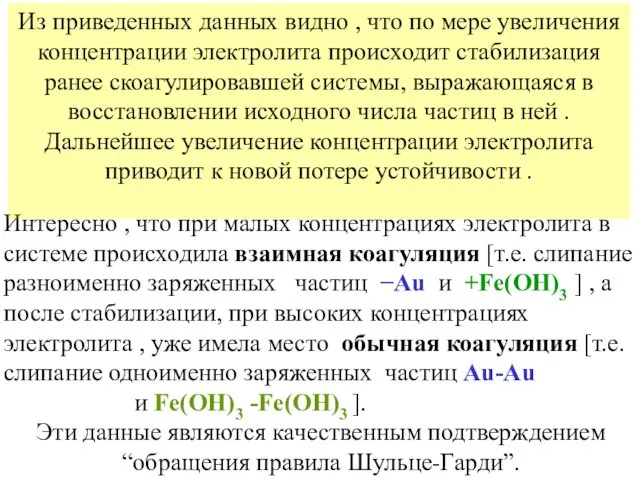 Интересно , что при малых концентрациях электролита в системе происходила