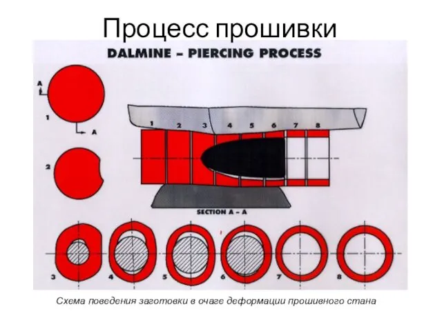 Схема поведения заготовки в очаге деформации прошивного стана Процесс прошивки