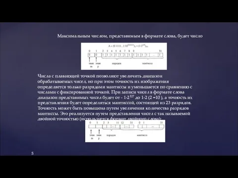 Максимальным числом, представимым в формате слова, будет число Числа с