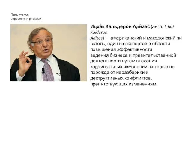 Пять этапов управления рисками Ицха́к Кальдеро́н Ади́зес (англ. Ichak Kalderon