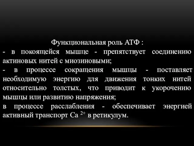 Функциональная роль АТФ : - в покоящейся мышце - препятствует